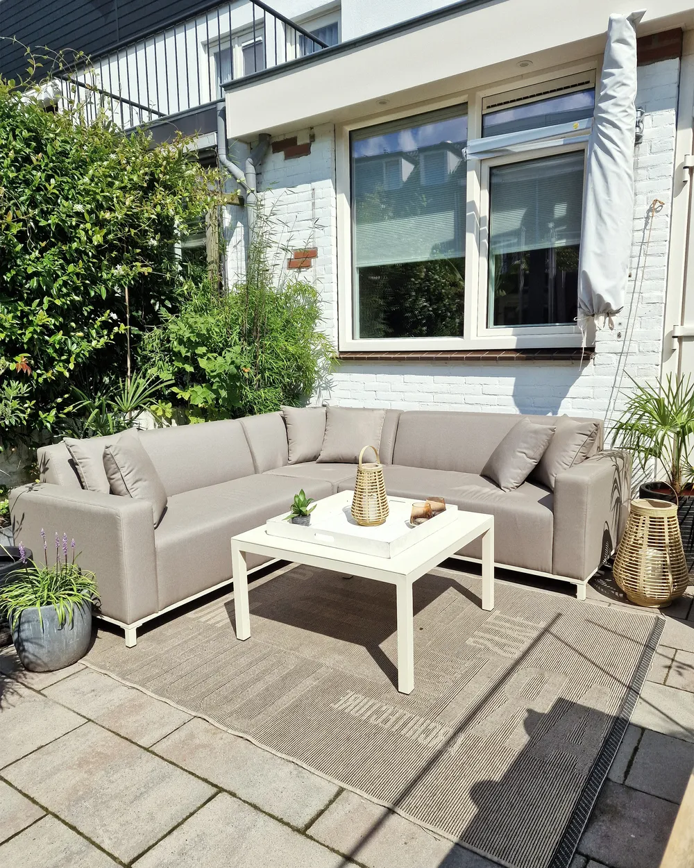 Tuin hoekloungeset met tafel 5-zits BELIZE linkszijdig modulair Beige - Afbeelding 4