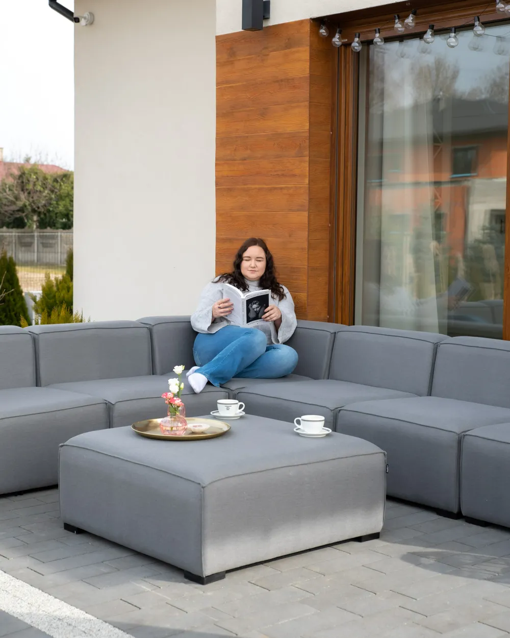 AREZZO 7-zits Tuin Hoekbank met Ottomaan Rechtszijdig | Grijs Modulair - Afbeelding 5