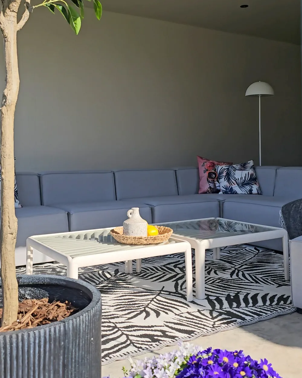 AREZZO 7-zits Tuin Hoekbank met Ottomaan Linkszijdig Lichtgrijs Modulair - Afbeelding 4